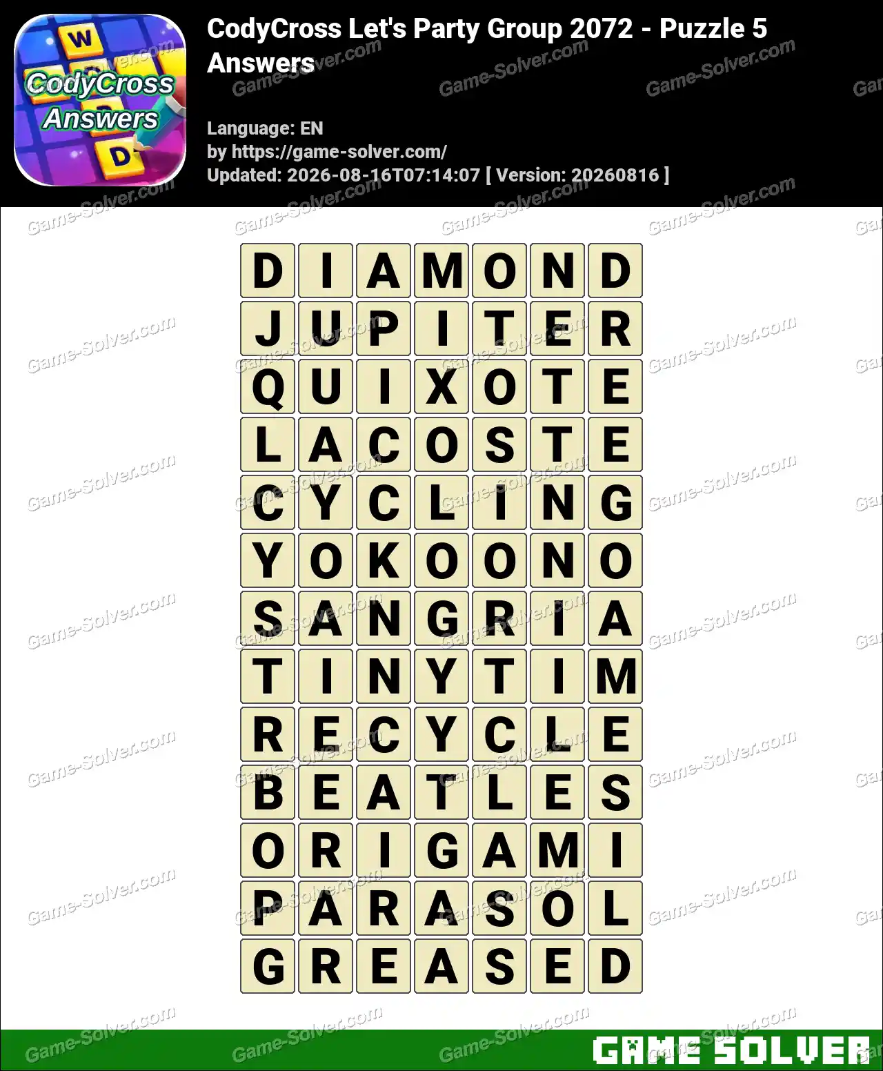 CodyCross Let’s Party Group 2072 – Puzzle 5 Answers